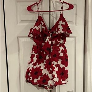 Blue Rain Red floral Patterned romper